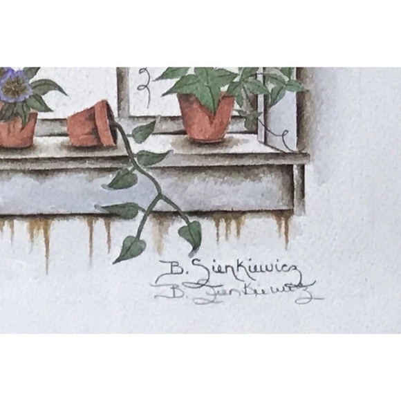 Farmyard Window View Art Print Signed B Sienkiewicz Barn Country Winter Rustic - Picture 3 of 5